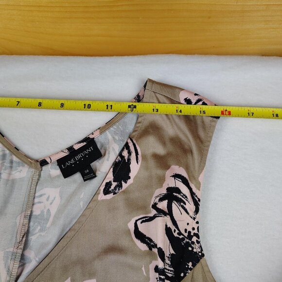 Lane Bryant Tan Floral Sleeveless Dress Womens Sz 26 Floral Fit & Flare - Picture 7 of 8